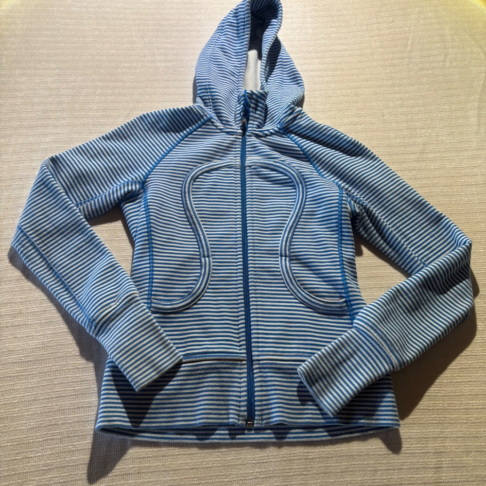 Lululemon Scuba Full Zip Hoodie Blue White Striped Size 4 Fleece Jacket